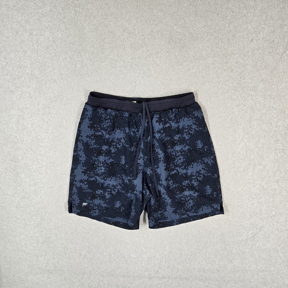 Fabletics Men Activewear Shorts S Blue Camouflage Athletic Drawstring 7" Inseam